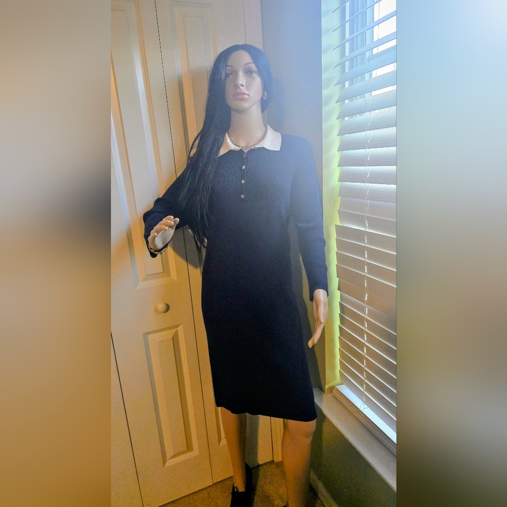 Polo Ralph Lauren Black Long Sleeve Dress with White Collar